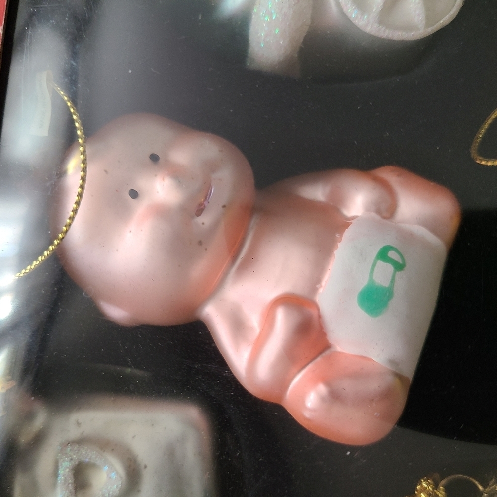 10 piece blown glass ornament set Y2K vintage BABY DUCKIE BOTTLE STROLLER cute - Picture 5 of 11